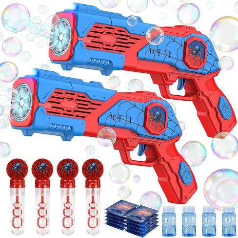 2PCS Bubble Gun for Kids, Spider Bubble Machine Gun with 4 Bubble Solution, Outdoors Toy, Easter, Halloween, Christmas, Party Favors, Birthday Gifts for Boys & Girls Ages 3 4 5 6 7 8 in Kuwait