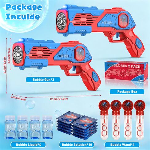 2PCS Bubble Gun for Kids, Spider Bubble Machine Gun with 4 Bubble Solution, Outdoors Toy, Easter, Halloween, Christmas, Party Favors, Birthday Gifts for Boys & Girls Ages 3 4 5 6 7 8 in Kuwait