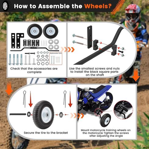 عجلات تدريب الدراجة الترابية متوافقة مع ماكينة الحلاقة MX125 MX350 MX400 MX500، PW50، هوندا XR50 CRF50 Z50 Z50R، ياماها TTR50،50cc 49cc عجلات تدريب الدراجة الترابية للأطفال، سهلة التركيب in Kuwait