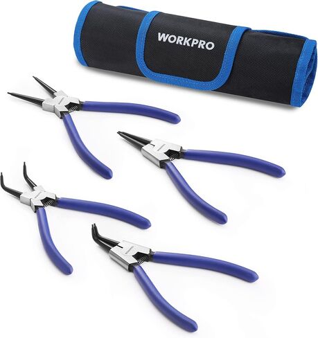 WORKPRO 4-Piece Snap Ring Pliers Set - Heavy Duty 7-inch Internal/External Circlip Pliers Kit (Tip Diameter 5/64'')-Straight/Bent Jaw - Cr-V Steel - For Ring Remover Retaining- Storage Pouch Included in Kuwait