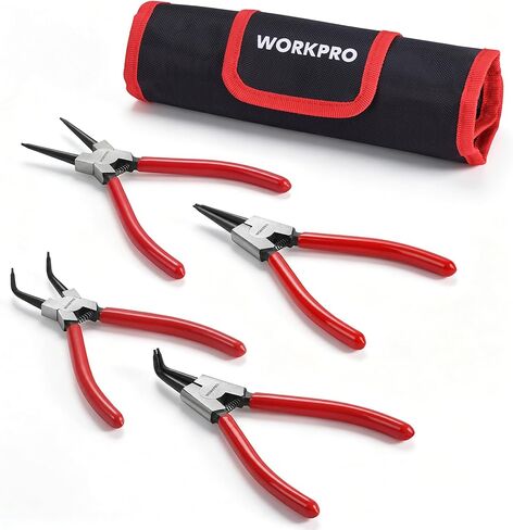 مجموعة كماشة حلقة كبس مكونة من 4 قطع من WORKPRO - مجموعة كماشة داخلية/خارجية شديدة التحمل مقاس 7 بوصة (قطر الطرف 5/64 بوصة) - فك مستقيم/منحني - فولاذ Cr-V - للاحتفاظ بمزيل الحلقة - تتضمن حقيبة تخزين in Kuwait