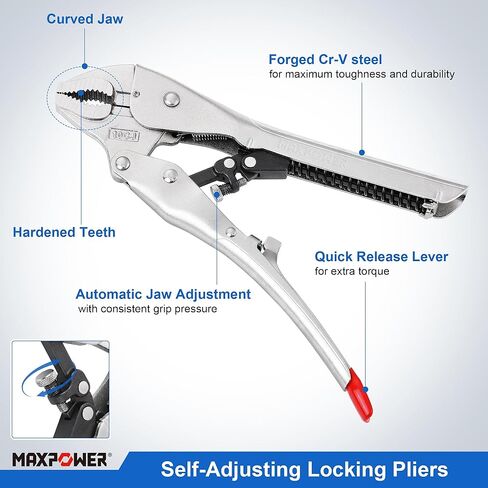 MAXPOWER طقم كماشة قفل ذاتية الضبط مكون من قطعتين، كماشة أنف طويلة 7 بوصة، مشبك قفل C 10.5 بوصة in Kuwait