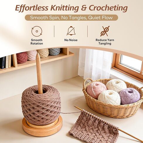 Ecoofor Yarn Holder for Crocheting and Knitting, Easy Install Wooden Yarn Spinner with Stable Base, Smooth Yarn Feeding Dispenser for Crochet & Knitting - Large in Kuwait