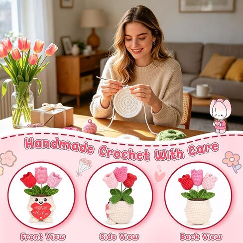 Thank You Gifts for Women, Appreciation Gifts for Boss Nurse Teacher Principal Boss Day Gift for Women End of Year Teacher Gift, Thanks Gift for Manager Coworker Handmade Positive Cheer Crochet Tulip in Kuwait