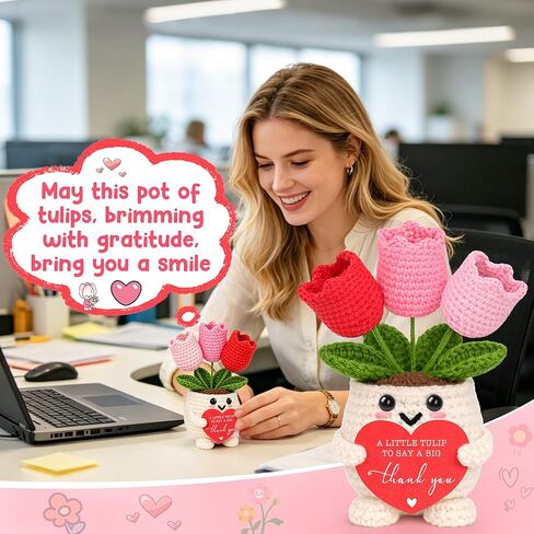 Thank You Gifts for Women, Appreciation Gifts for Boss Nurse Teacher Principal Boss Day Gift for Women End of Year Teacher Gift, Thanks Gift for Manager Coworker Handmade Positive Cheer Crochet Tulip in Kuwait