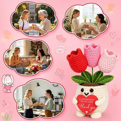 Thank You Gifts for Women, Appreciation Gifts for Boss Nurse Teacher Principal Boss Day Gift for Women End of Year Teacher Gift, Thanks Gift for Manager Coworker Handmade Positive Cheer Crochet Tulip in Kuwait