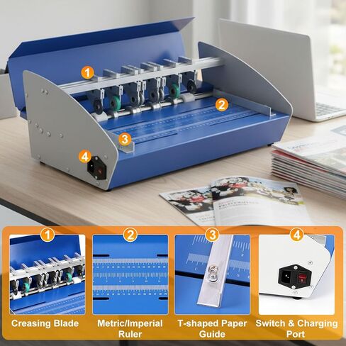3-in-1 Electric Paper Creasing Machine, 460mm (18-Inch) Heavy Duty Metal Scorer Perforator with Scale Ruler, 110V Auto Folding Machine for Menus, Cards, Invitations and Documents in Kuwait