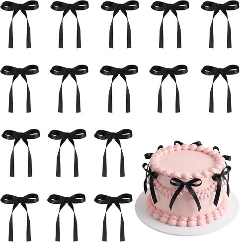 NatNarr 30PCS Black Bows for Cake Bow Cake Topper Pretied Ribbon Bow Cupcake Toppers - Ready to Use for Birthday Wedding Baby Shower Graduation Dessert Display Decorations Simple Elegant Style in Kuwait