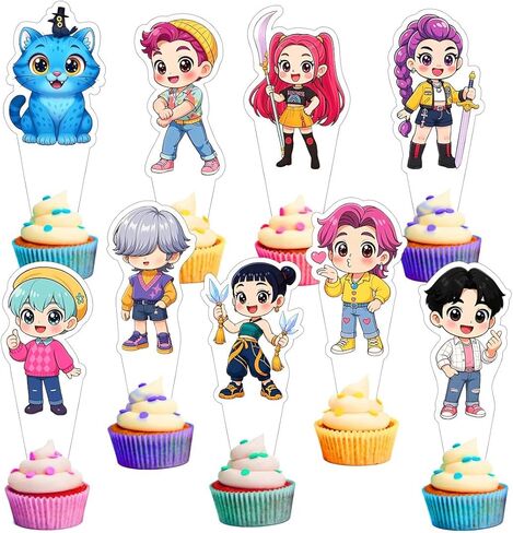 27pcs Demon Hunters Cake Decorations with 30pcs Cupcake Toppers Party Supplies for Kpop Themed Birthday Decorations in Kuwait