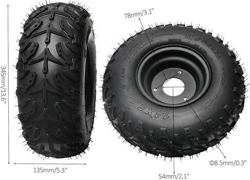 مجموعة عجلات أمامية مقاس 14x5.00-6 لدراجة Go-Kart ATV رباعية صغيرة وعربة صغيرة وجزازة العشب ومنفاخ الثلج - إطارات بدون أنابيب مثبتة مسبقًا، ومفاصل توجيه و3 محاور مسمارية، مجموعة من 2 in Kuwait