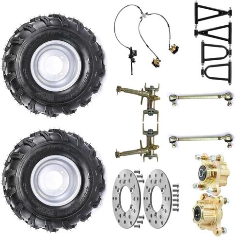 18x9.5-8 Go Kart & ATV Wheel Kit with Swingarms, Front Knuckle Spindles, Wheel Hubs, Brake Rotors & Hydraulic Twin Disc Caliper for UTV Golf Cart Drift Trike Quad Buggy Lawn Mower in Kuwait