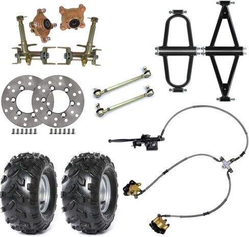 18x9.5-8 Go Kart & ATV Wheel Kit with Swingarms, Front Knuckle Spindles, Wheel Hubs, Brake Rotors & Hydraulic Twin Disc Caliper for UTV Golf Cart Drift Trike Quad Buggy Lawn Mower in Kuwait