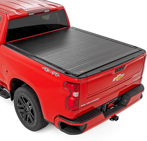 غطاء تونيو صلب قابل للطي لسيارة Rough Country لسيارة Chevy Silverado وGMC Sierra 1500 (2019-2026) - شريحة ألومنيوم، تركيب بدون مثقاب، يناسب سرير قصير بطول 5'10 in Kuwait