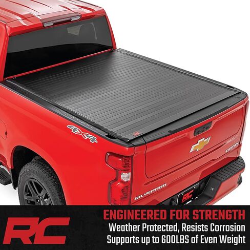 غطاء تونيو صلب قابل للطي لسيارة Rough Country لسيارة Chevy Silverado وGMC Sierra 1500 (2019-2026) - شريحة ألومنيوم، تركيب بدون مثقاب، يناسب سرير قصير بطول 5'10 in Kuwait