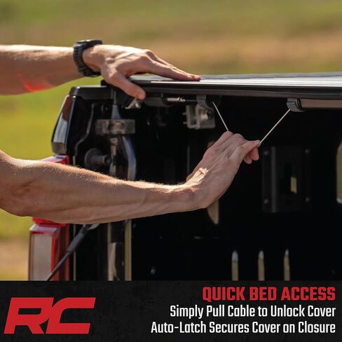 غطاء تونيو صلب قابل للطي لسيارة Rough Country لسيارة Chevy Silverado وGMC Sierra 1500 (2019-2026) - شريحة ألومنيوم، تركيب بدون مثقاب، يناسب سرير قصير بطول 5'10 in Kuwait