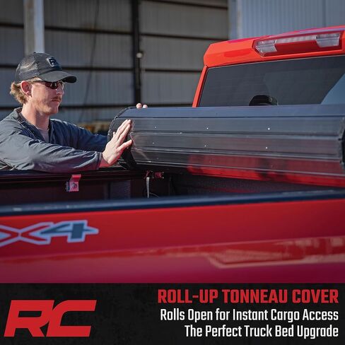 غطاء تونيو صلب قابل للطي لسيارة Rough Country لسيارة Chevy Silverado وGMC Sierra 1500 (2019-2026) - شريحة ألومنيوم، تركيب بدون مثقاب، يناسب سرير قصير بطول 5'10 in Kuwait