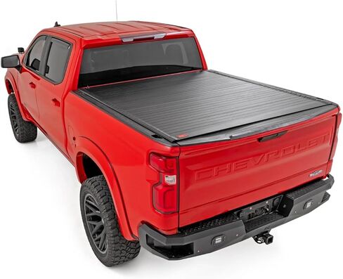 غطاء تونيو صلب قابل للطي لسيارة Rough Country لسيارة Chevy Silverado وGMC Sierra 1500 (2019-2026) - شريحة ألومنيوم، تركيب بدون مثقاب، يناسب سرير قصير بطول 5'10 in Kuwait