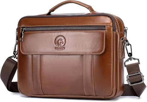 Men's Leather Crossbody Bag - Casual Messenger Shoulder Bag for Commuting, Large Capacity Laptop Briefcase with Multi-Pockets for Office in Kuwait