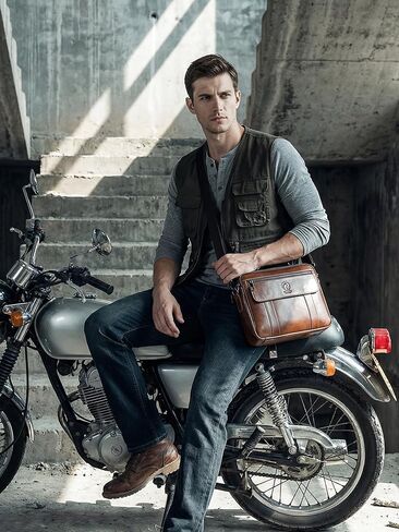 Men's Leather Crossbody Bag - Casual Messenger Shoulder Bag for Commuting, Large Capacity Laptop Briefcase with Multi-Pockets for Office in Kuwait