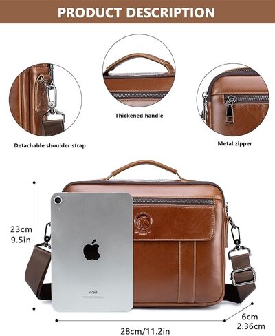 Men's Leather Crossbody Bag - Casual Messenger Shoulder Bag for Commuting, Large Capacity Laptop Briefcase with Multi-Pockets for Office in Kuwait