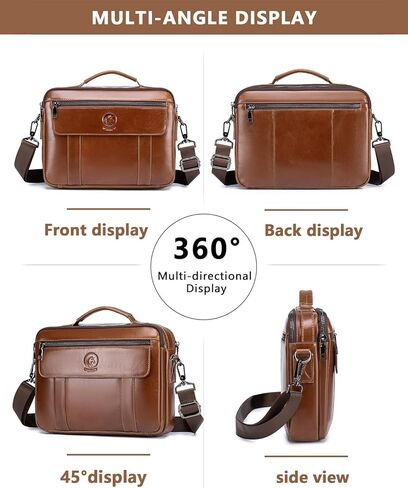 Men's Leather Crossbody Bag - Casual Messenger Shoulder Bag for Commuting, Large Capacity Laptop Briefcase with Multi-Pockets for Office in Kuwait