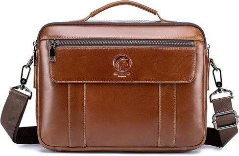 Men's Leather Crossbody Bag - Casual Messenger Shoulder Bag for Commuting, Large Capacity Laptop Briefcase with Multi-Pockets for Office in Kuwait