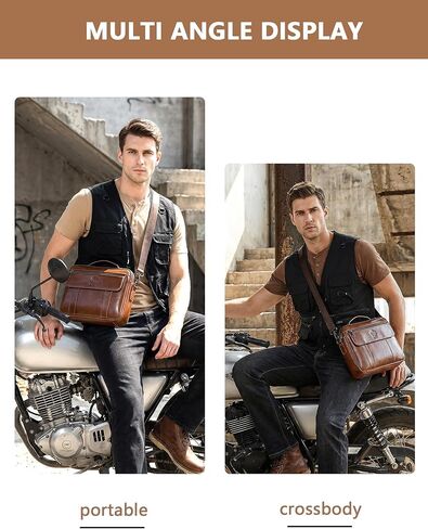 Men's Leather Crossbody Bag - Casual Messenger Shoulder Bag for Commuting, Large Capacity Laptop Briefcase with Multi-Pockets for Office in Kuwait