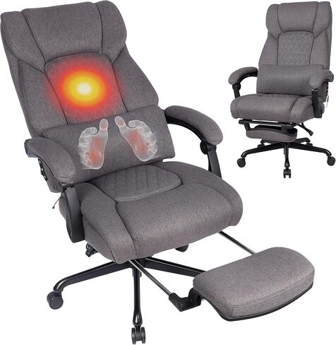 3D Kneading Massage Office Chair with Heat, 500 lbs Big and Tall Executive Computer Desk Recliner, Leather Electric Heated Chair with Footrest, Black in Kuwait
