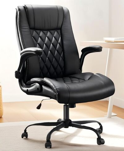 Marsail Executive Office Chair Ergonomic Desk Chair with Flip-up Armrests PU Leather Height-Adjustable Swivel Rolling Dark in Saudi Arabia