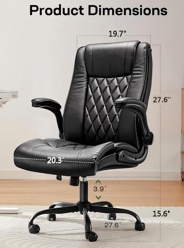 Marsail Executive Office Chair Ergonomic Desk Chair with Flip-up Armrests PU Leather Height-Adjustable Swivel Rolling Dark in Saudi Arabia