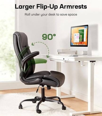 Marsail Executive Office Chair Ergonomic Desk Chair with Flip-up Armrests PU Leather Height-Adjustable Swivel Rolling Dark in Saudi Arabia