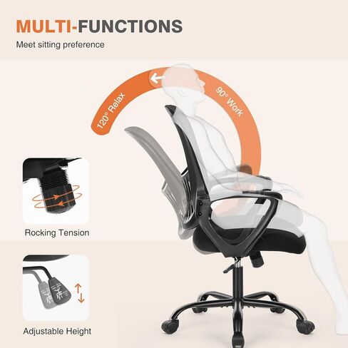 Sweetcrispy Home Office Managerial Executive Chair with Ergonomic Design, Mid-Back Mesh 360° Swivel, Comfortable Lumbar Support, Comfy Arms for Bedroom,Study,Student, Black in Kuwait