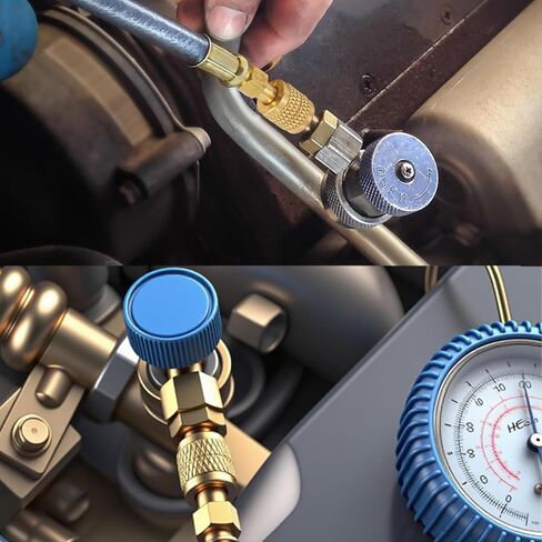 محول نحاسي للتبريد R32 R454B، خيط عكسي 1/4 بوصة أنثى إلى ذكر، توصيل سريع منخفض الخسارة بمقبض مخرش، A2L متوافق مع خزانات R454B/R32 وأنظمة التدفئة والتهوية وتكييف الهواء الصغيرة المنفصلة in Kuwait