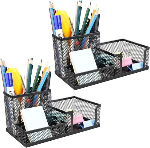 حامل أقلام شبكي 3 في 1 للمكتب، 3 مقصورات حامل أقلام رصاص منظم مكتب مع حامل ملاحظات لاصقة سهل التخزين مناسب للمنزل والمكتب والمدرسة in Kuwait