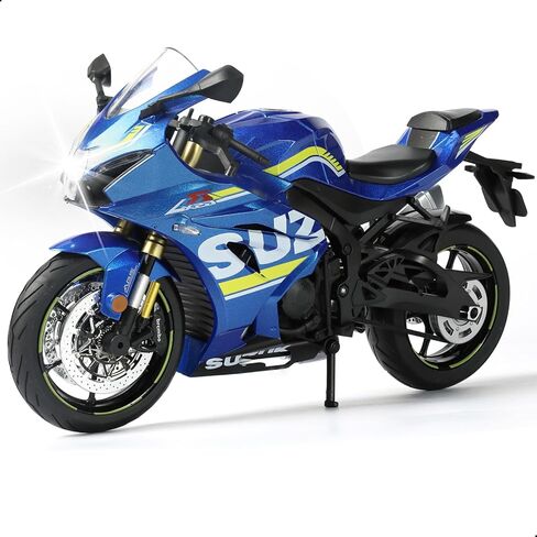 لعبة نموذج دراجة نارية 1:12 لسوزوكي GSX R1000R معدنية مصبوبة مع نموذج دراجة نارية بلاستيكي لا يتطلب تجميع هدية موتو صغيرة نهائية للبالغين (أزرق) in Kuwait