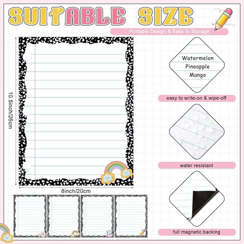 Redbaker 4 Pcs 10.5"x8" Composition Notebook Magnetic Paper Erasable & Writable Handwriting Lined Paper for Classroom School Whiteboard Blackboard Office Teacher Must Have Homeschool Teaching Supplies in Kuwait