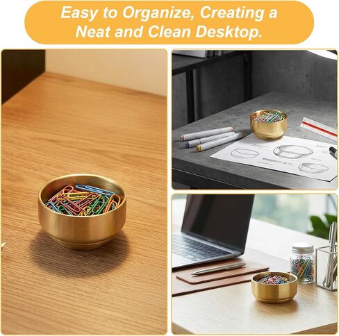 Paper Clip Holder for Desk Stainless Steel Paperclip Holder Round Gold Office Desk Accessories Gold Desks Accessories Cute Elegant Desks Organizer for Binder Clips in Kuwait