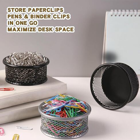2 Pcs Paper Clip Holder Mesh Desk Organizer with Pen Tray Binder Clips Dispenser Sturdy Metal Storage Tray for Office Desktop Accessories Organizing Paperclips Pens and Small Supplies in Kuwait