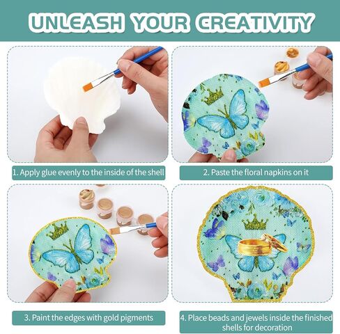 20 Sets Scallop Shells for Crafts 4''-5'' Natural White Sea Shells with Decoupage Paper Napkins Paint Strips Glue Sticks Brushes for DIY Crafts Ornament Jewelry Tray Seashell Beach Decor in Kuwait