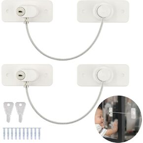 2 Pack Refrigerator Lock, with Keys, Heavy Duty Combination Fridge Lock, Child Safety Locks with Strong Adhesive and Screws, for Cabinets, Closets, Drawers, Window and More(size:2.95 x 1.26inch)