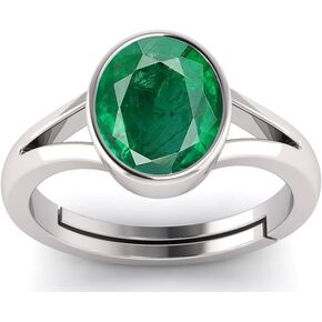 LMDKART Original Natural Emerald 8.25 Ratti / 7.90 Carat Panna Silver Plated Adjustable Ring for Women's and Men's (Lab - Approved) in Saudi Arabia