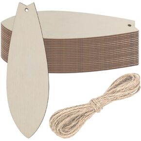20pcs Surfboard Wood DIY Crafts Cutouts Wooden Surfborad Hanging Ornaments with Hole Hemp Ropes Gift Tags for Hawaii Summer Holiday Pool Party Decorations