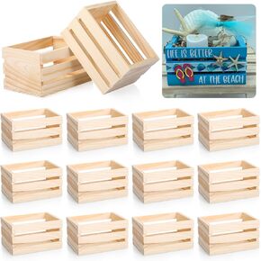 Roowest Small Wooden Crates Wood Craft Nesting Wood Basket Unfinished Wooden Storage for Milk Wine Towel Toys Display Home Bathroom (6 Pcs)