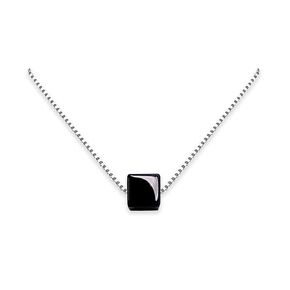 Tiny and Dainty Sterling Silver Black Onyx Cube Choker Necklace, Black Onyx Necklace for Women, Layering Necklace, Black Cube Necklace (13 inches plus 3-inch extender)