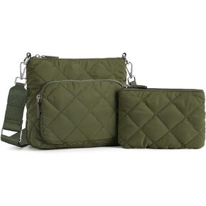 WESTBRONCO Quilted Crossbody Bags for Women Multi Zipper Pockets Nylon Purses with Wallet Set