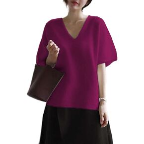 Short Sleeve Sweater Women's Knitted V-Neck Pullover Loose Top Basic Blouse