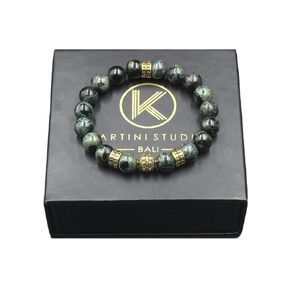 Jade and Gold Bracelet, Dark Green Jade and Gold Beads Bracelet, Bead Bracelet Men
