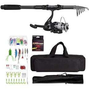 Fishing Rod Kit, Telescopic Fishing Rod and Reel Combos Full Set with Spinning Rod Reel Combos Line Lures Hooks Travel Bag for Youth Adults