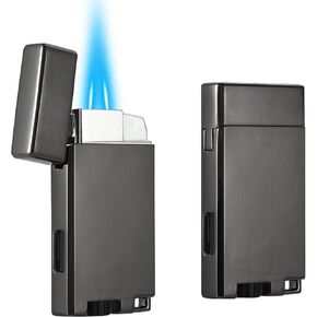Refillable Butane Torch Lighter with Keyhole and Visible Window, 2 Pack Adjustable Pocket Lighter and Perfect for Men, 1-Year Warranty, Great Gift Idea! Without Gas(Brushed Silver)