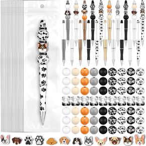 Colarr 197 Pcs DIY Pens Making Kit Include 24 Pcs Plastic Beadable Pens Assorted Bead Pens 48 Pcs Spacer Beads 24 Pcs Pen Packaging Bags 101 Pcs Wood Beads for Students Office School Supplies, Dog